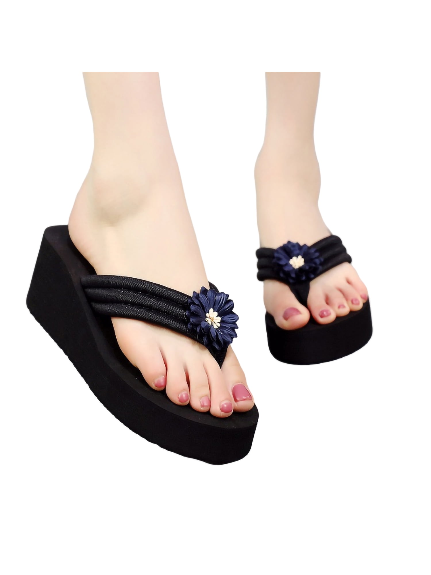 Ladies Women Beach Flower Wedge Platform Flip Flop Sandal Slipper Shoes Sliders 