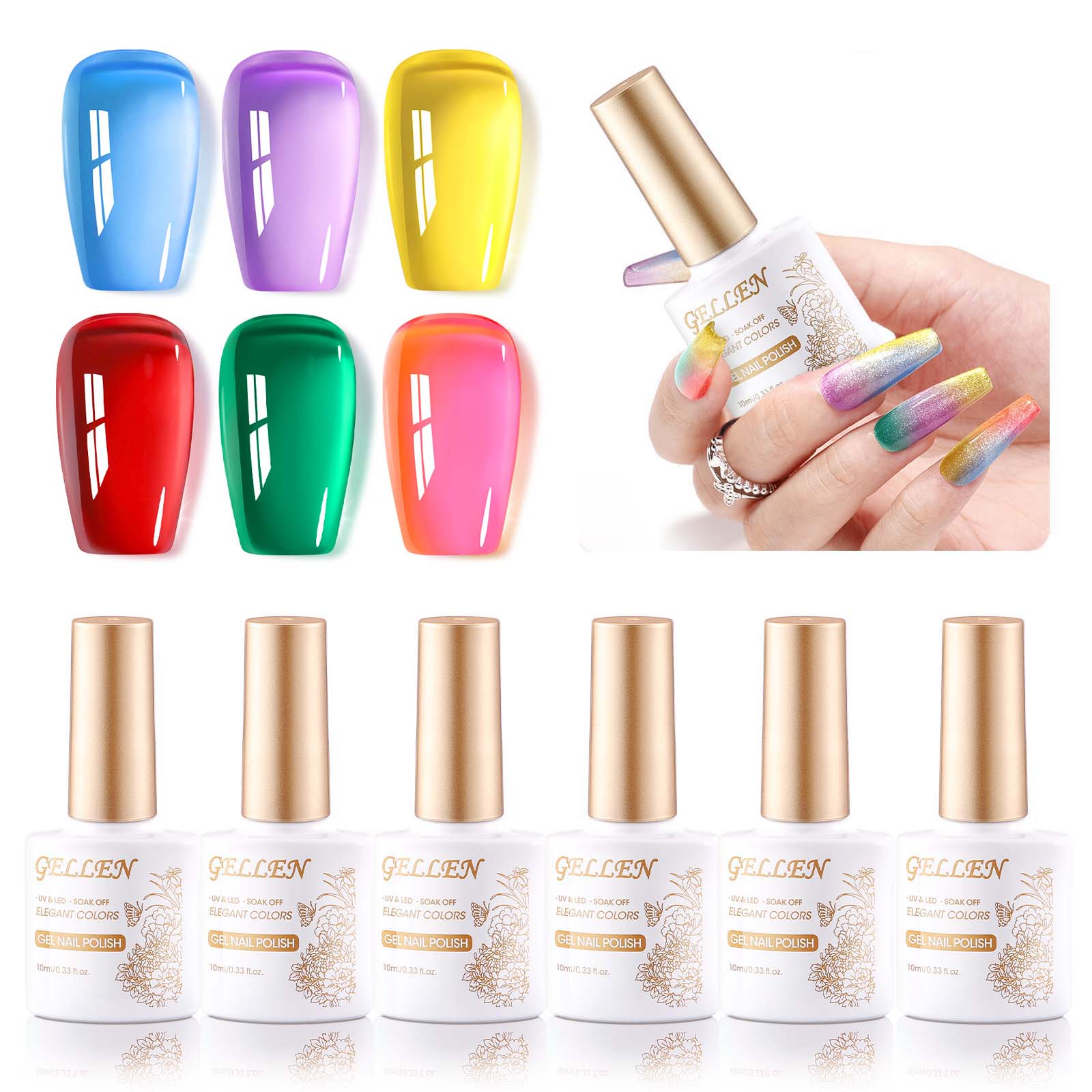 Gellen Ice Glassy Gel Nail Polish Kit - 6 Colors