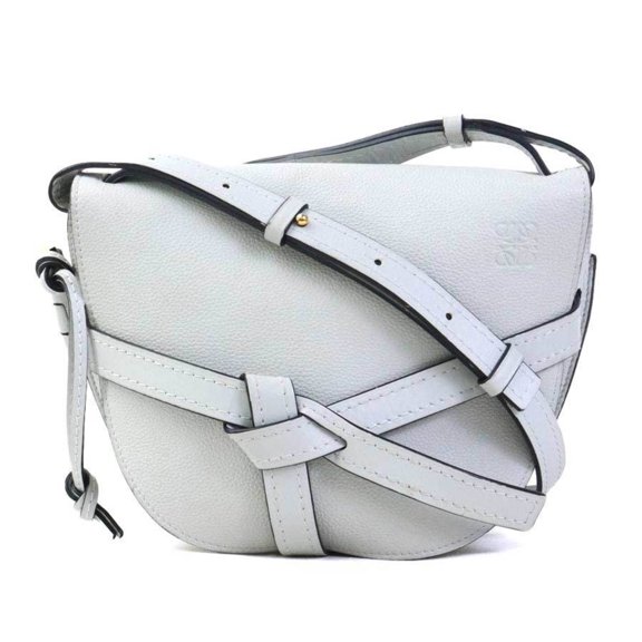 Pre-Owned Loewe Gate Bag Small Crossbody Shoulder Bag, Leather, Light Blue Gold, Women's,...