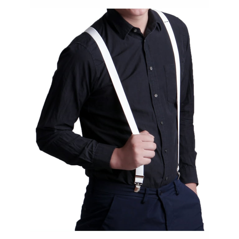 LELINTA Men's Suspenders Y-Back Clip Suspenders Adjustable Elastic Shoulder  Strap - 1'' Wide, Black/ White/ Grey/ Rose Red