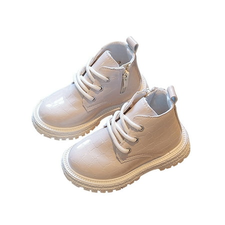 

Ferndule Boys Round Toe Short Bootie School Waterproof Side Zip Combat Boot Comfort Ankle Boots Beige 21