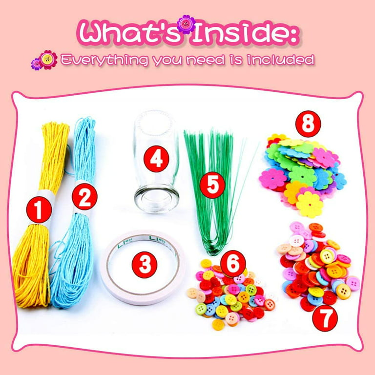Art Craft Kits Toy for 5-10 Year Old Girl Boys, DIY Flower Crafts Kit for  Kids Age 6 7 8 Birthday Gift Felt Bouquet Flower Buttons Vase for 4-7 Year