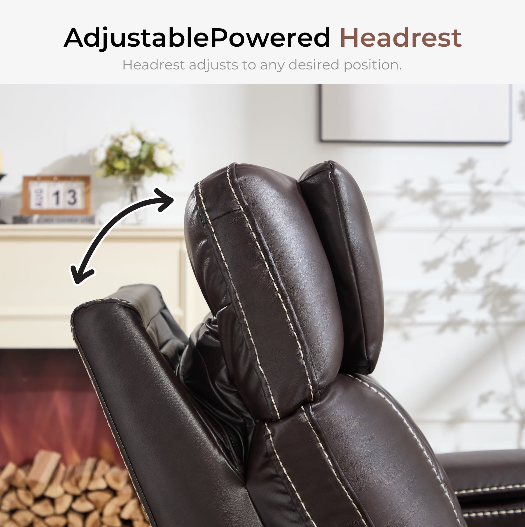 Ebello Dual Motor Power Recliner Chair, Faux Leather Electric Reclining Chair with LED Light Strip, USB Port, Cup Holders & Hidden Storage, Oversized Headrest for Home Theater, Brown