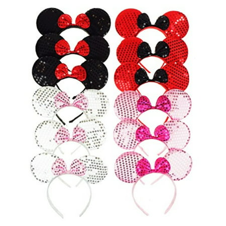 RufNTop Mickey and Minnie Mouse Sequins Ears Headband for Boys and Girls Costume Accessory for Birthday Party or CelebrationsMI