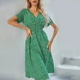 thumbnail image 3 of Women's V Neck Floral Short Sleeve Midi Dress Women's Beach Sundress, 3 of 5