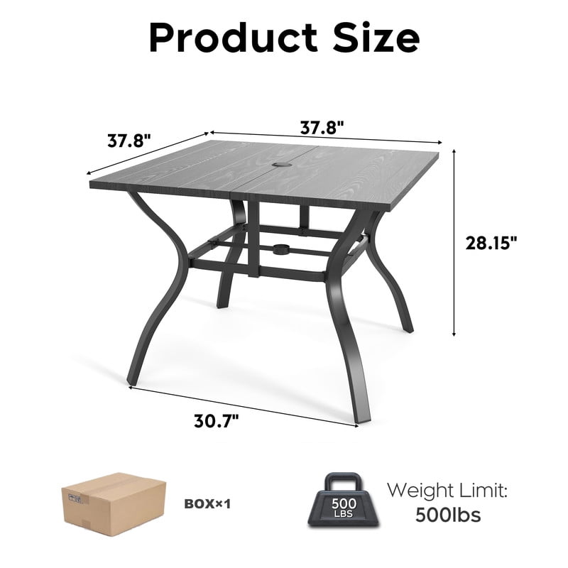 Howcool 1Pcs Outdoor Square Small Dining Table for 4, Iron Patio Bistro Table w/ 2-inch Umbrella Hole