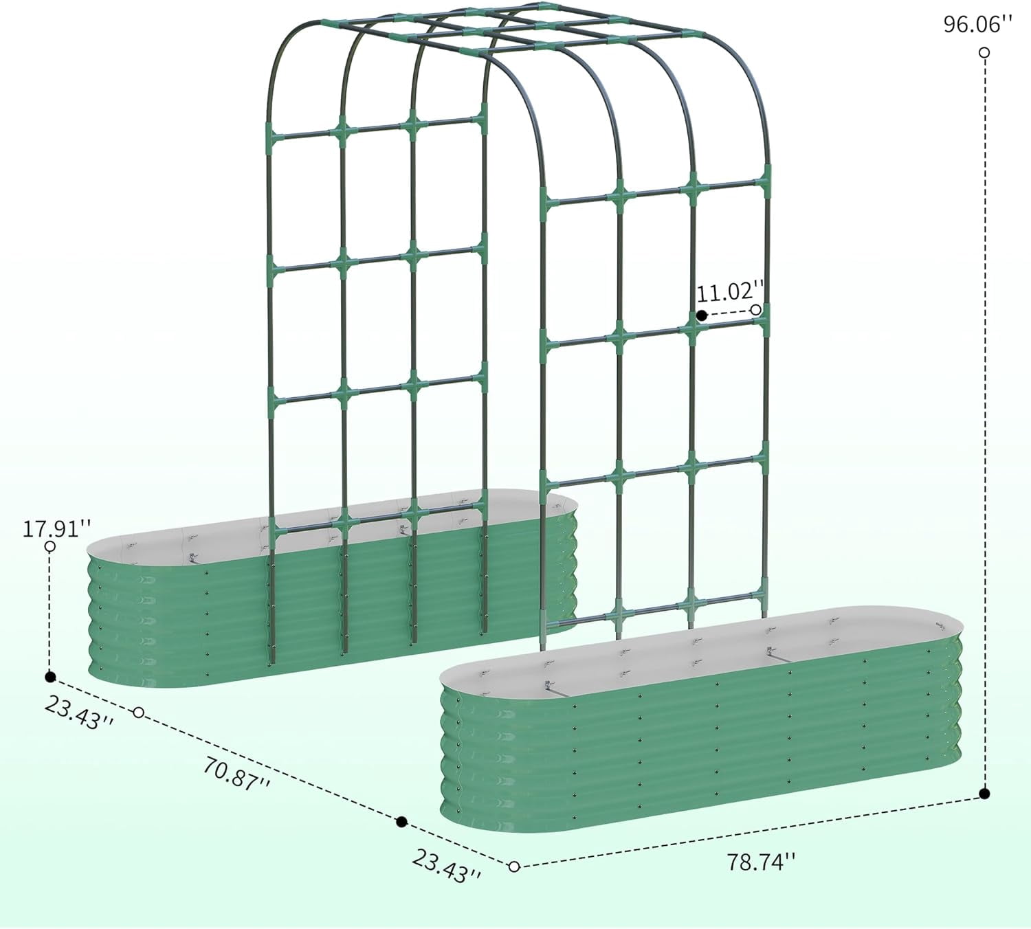 Riedhoff 2 Pack Raised Garden Bed Kit 6.56*1.96*1.47'​​, with 7.87' Tall Arch Trellis, Green