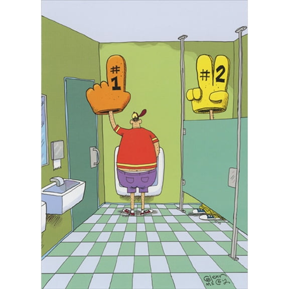 Oatmeal Studios Men with Giant Foam Fingers in Restroom Funny Birthday Card for Man