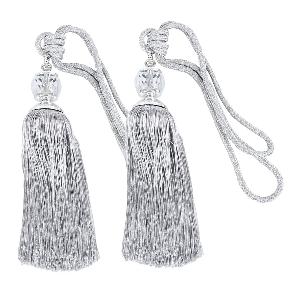 Harupink 2PCS Curtain Holdbacks Rope Tie Backs Tassel Tiebacks Beaded Ball Decor Silver