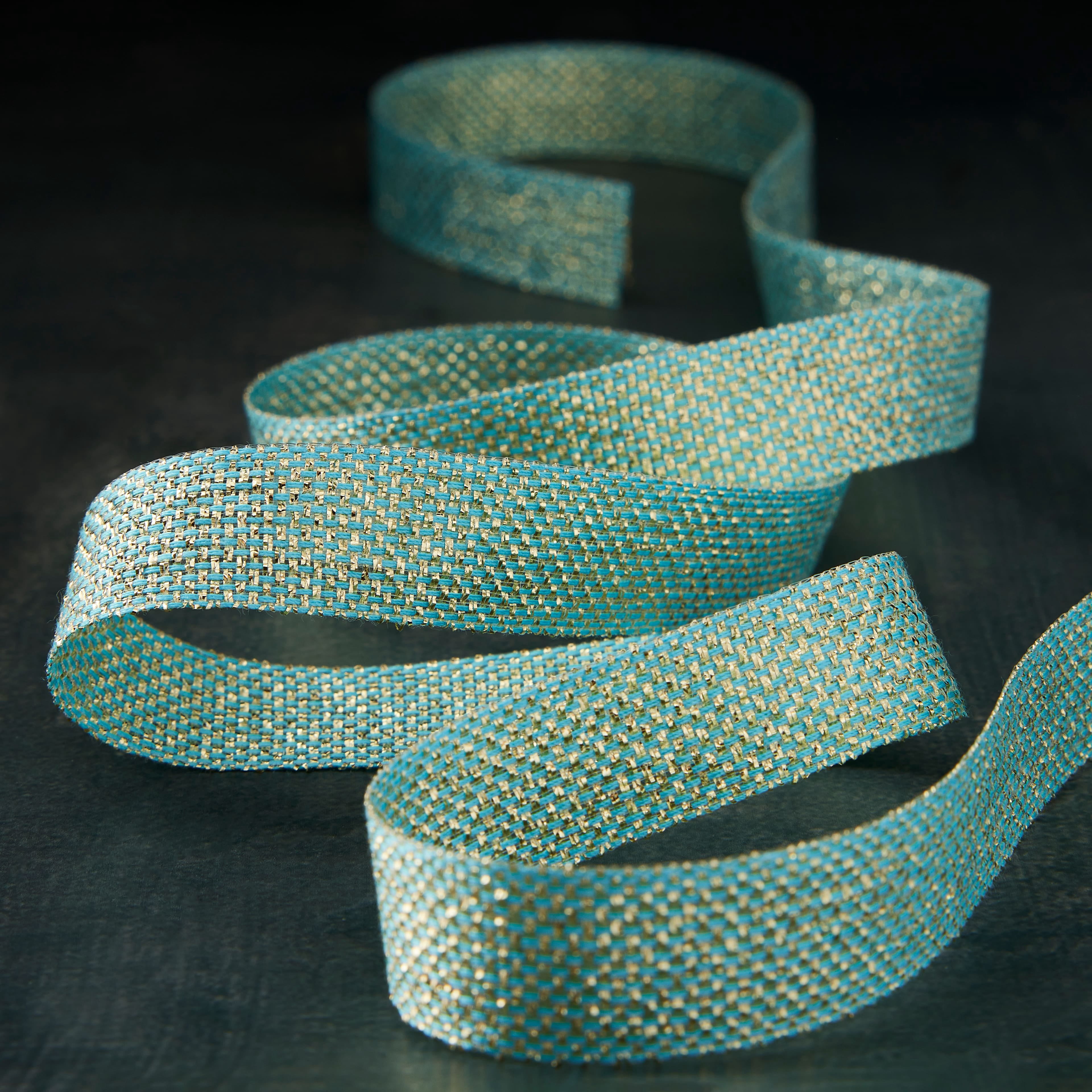 5/8" x 7yd. Gold & Blue Metallic Ribbon by Celebrate It – Non-Wired Woven Edge - Ideal for Gift Wrapping - Baskets & Decorative Crafts - 12 Pack