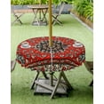 thumbnail image 4 of Hokiten Outdoor Tablecloths with Umbrella Hole & Zipper, Red Boho Round Tablecloths 60 Inch, Vintage Farmhouse Abstract Floral Aesthetic Waterproof Table Cloth, Patio/Pool/Picnic Table Covers, 4 of 7