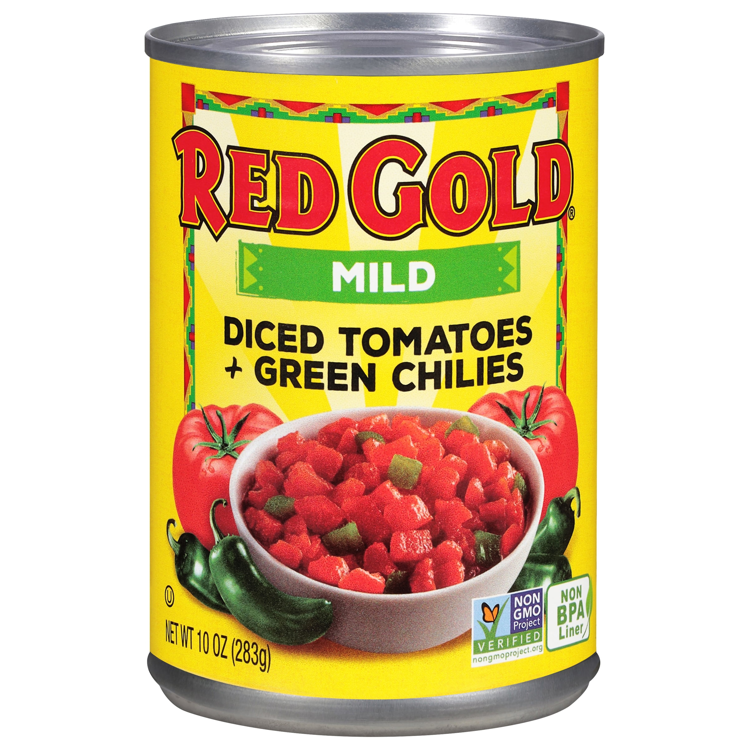 (12 pack) Red Gold Mild Diced Tomatoes with Green Chilies, 10 oz Can
