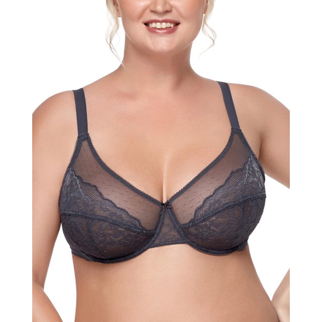 Sujetador Minizer HSIA, cobertura total, encaje con aros, gris oscuro