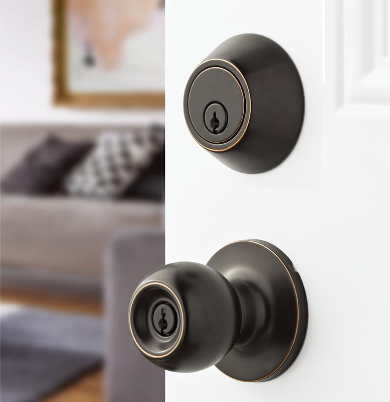 Hyper Tough Keyed Entry Ball Doorknob Lock and Single Cylinder Deadbolt Oil Rubbed Bronze Finish Combo Pack