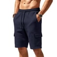 thumbnail image 2 of JTSRKL Men's Outdoor Cargo Shorts Solid Waffle Knit Drawstring Elastic Waist Multi Pocket Short Pants Lightweight Summer Beach Daily Casual Trunks Navy S, 2 of 7