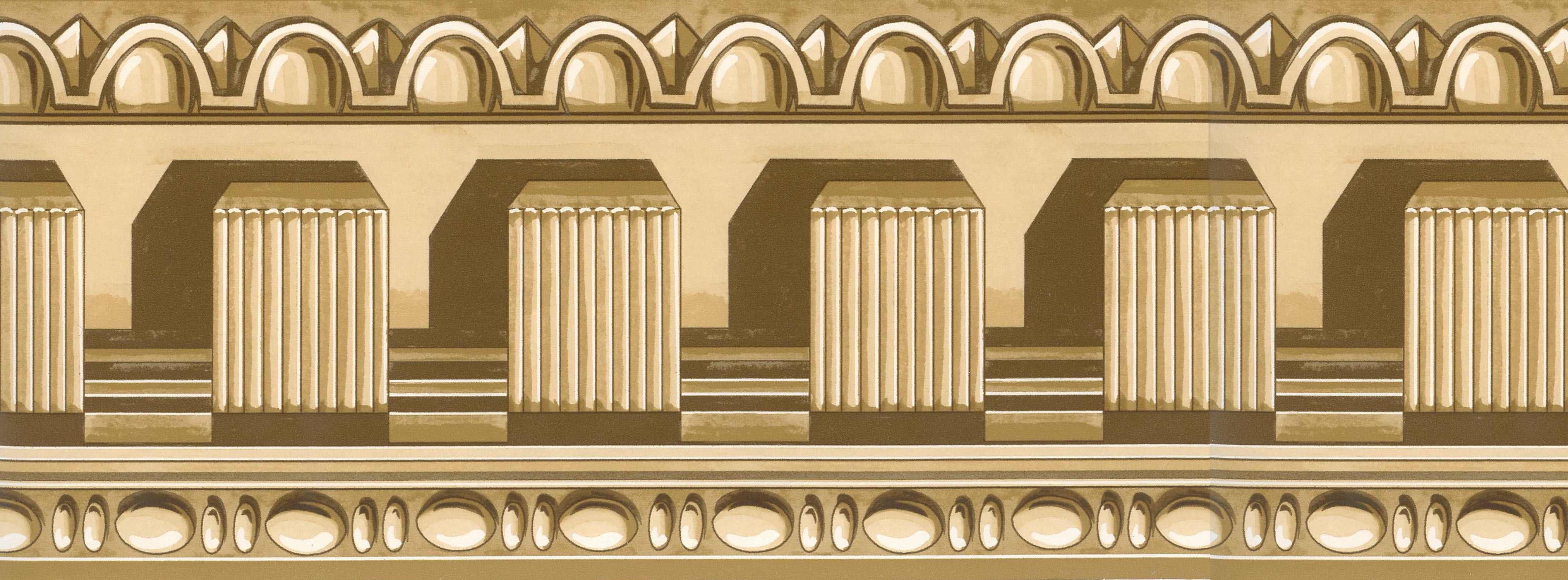 Gold wallpaper border with Victorian crown molding design