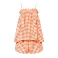 thumbnail image 5 of Hueook Gingham Pajamas for Women Set Fall 2 Piece Outfits Plaid Two-Piece Pajama Camisole Top Wide Leg Shorts Orange S, 5 of 9