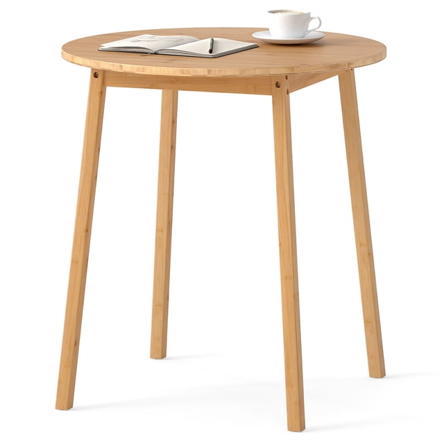 Gymax Table à Manger Ronde en Bambou de 27,5 Po pour 2 à 4 Personnes pour Petite Salle à Manger