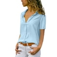 thumbnail image 3 of Kcolen Button Down Shirt Women Slim Fit Short Sleeve Pullovers Womens Casual Tops Solid Color Drop Shoulder Oversized Comfy Work Blouses Business Outfits Fashion Clothing,Blue, 3 of 8
