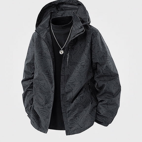 Zefriona Men's Water-Resistant Hooded Lightweight Softshell Jacket for Travel Gray L
