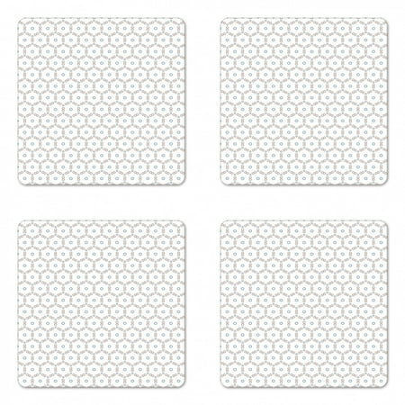 

Abstract Coaster Set of 4 Rhythmic Floral Art Geometric Floral Motifs Pattern on Plain Backdrop Square Hardboard Gloss Coasters Standard Size White and Blue Grey by Ambesonne