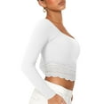 thumbnail image 5 of Women Crop Ribbed Tops Lace Patchwork Square Neck Long Sleeve Shirt for Club Streetwear Aesthetic Grunge Clothes, 5 of 8
