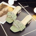 thumbnail image 4 of Zapatillas de mujer de gran tamaño, ropa de calle, estilo veraniego, tacón grueso de perla, estilo de tacón alto de una sola pierna, sandalias con lazo y diamantes de imitación, 4 of 5