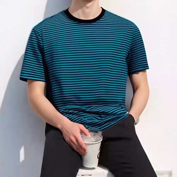 Kakii Men's Cotton Striped T-Shirt Crew Neck Short Sleeves Basic Casual Top