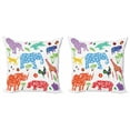 thumbnail image 1 of Ambesonne African Throw Pillow Cover 2 Pack, Wild Animals Floral, 24", Multi, 1 of 6