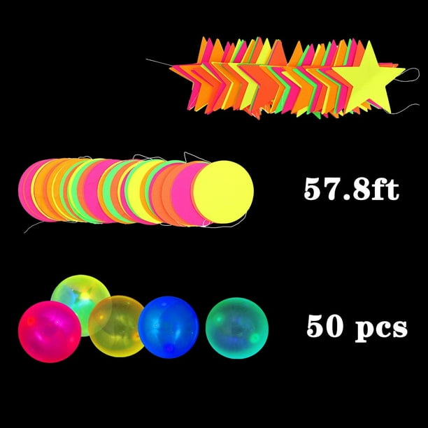 54 Pièces Glow Neon Party Supplies Décorations, Comprend 10 Pouces Néon  Fluorescent Blacklight Anniversaire Ballons, 57,8 Pieds Black Light Star  Circle Dots Glow In The Dark Guirlande Bannière Décorations 