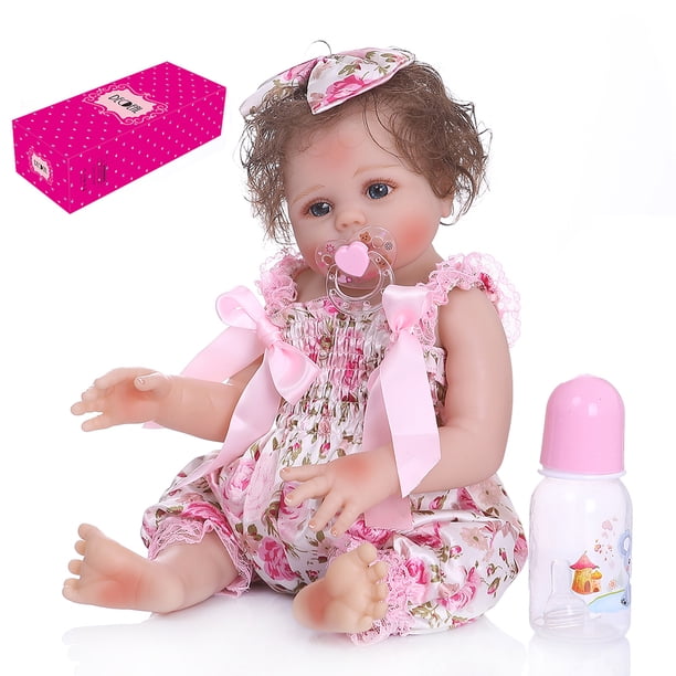 Muñeca Reborn Decdeal con lazo floral y Ojos azules 18,5 pulgadas