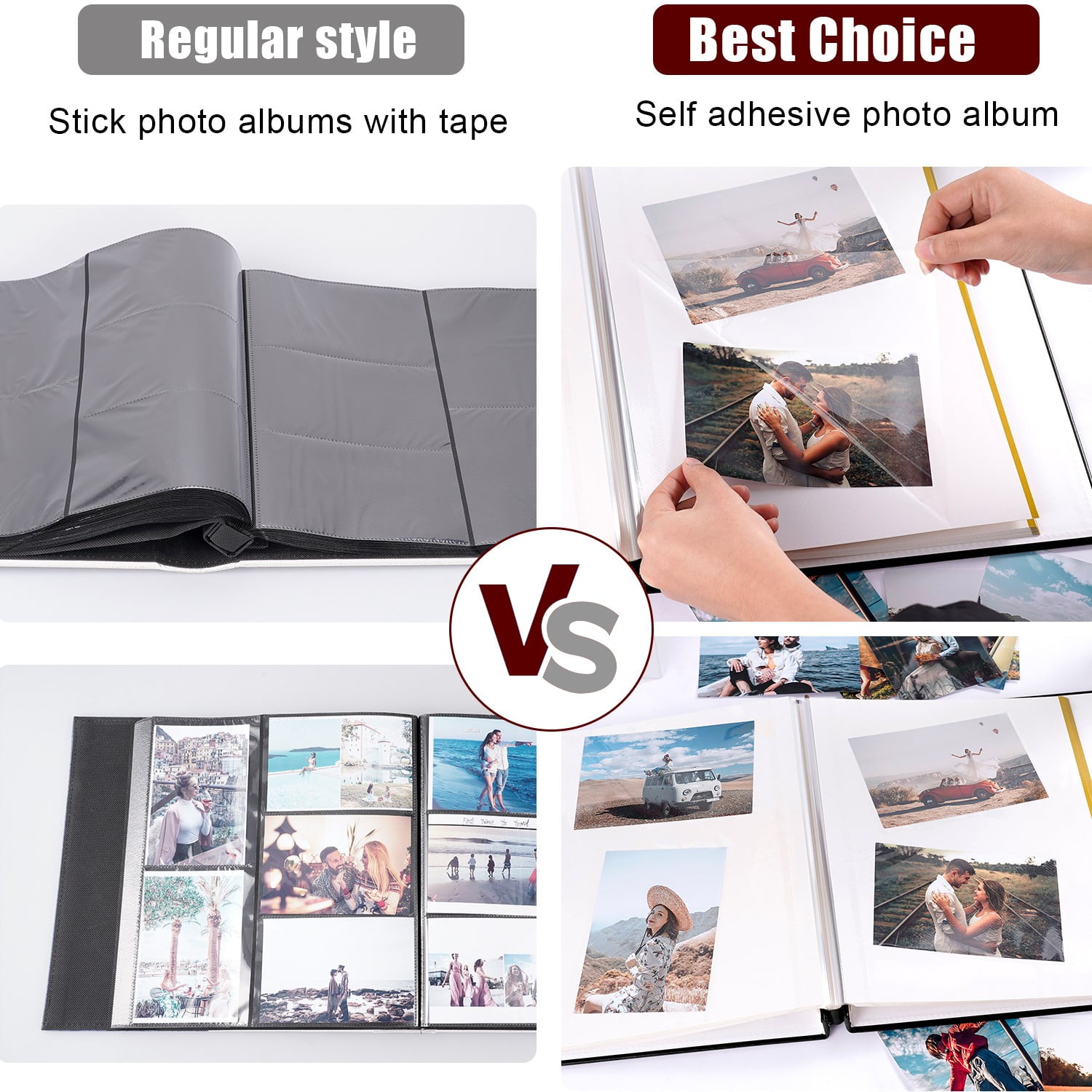 TJT Photo Album for 3x5 4x6 5x7 8x10 Pictures, 40 Pages Leather Large Self Adhesive Pictures Album Birthday Christmas Wedding Anniversary, Black