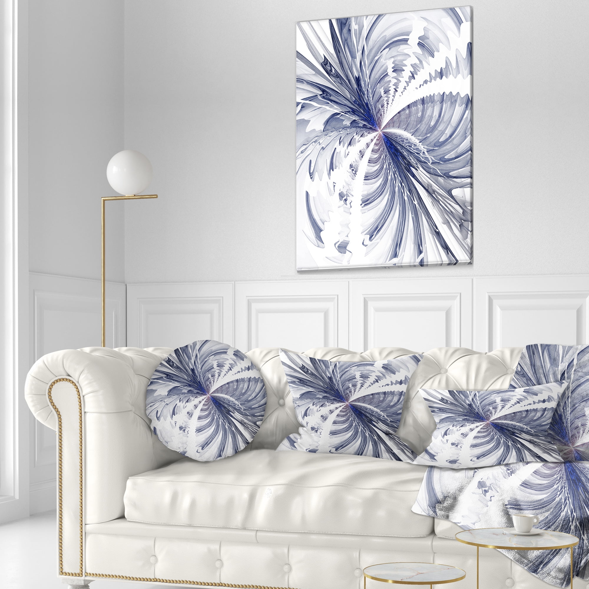 Designart Symmetrical Blue Fractal Flower - Floral Throw Pillow - 12x20
