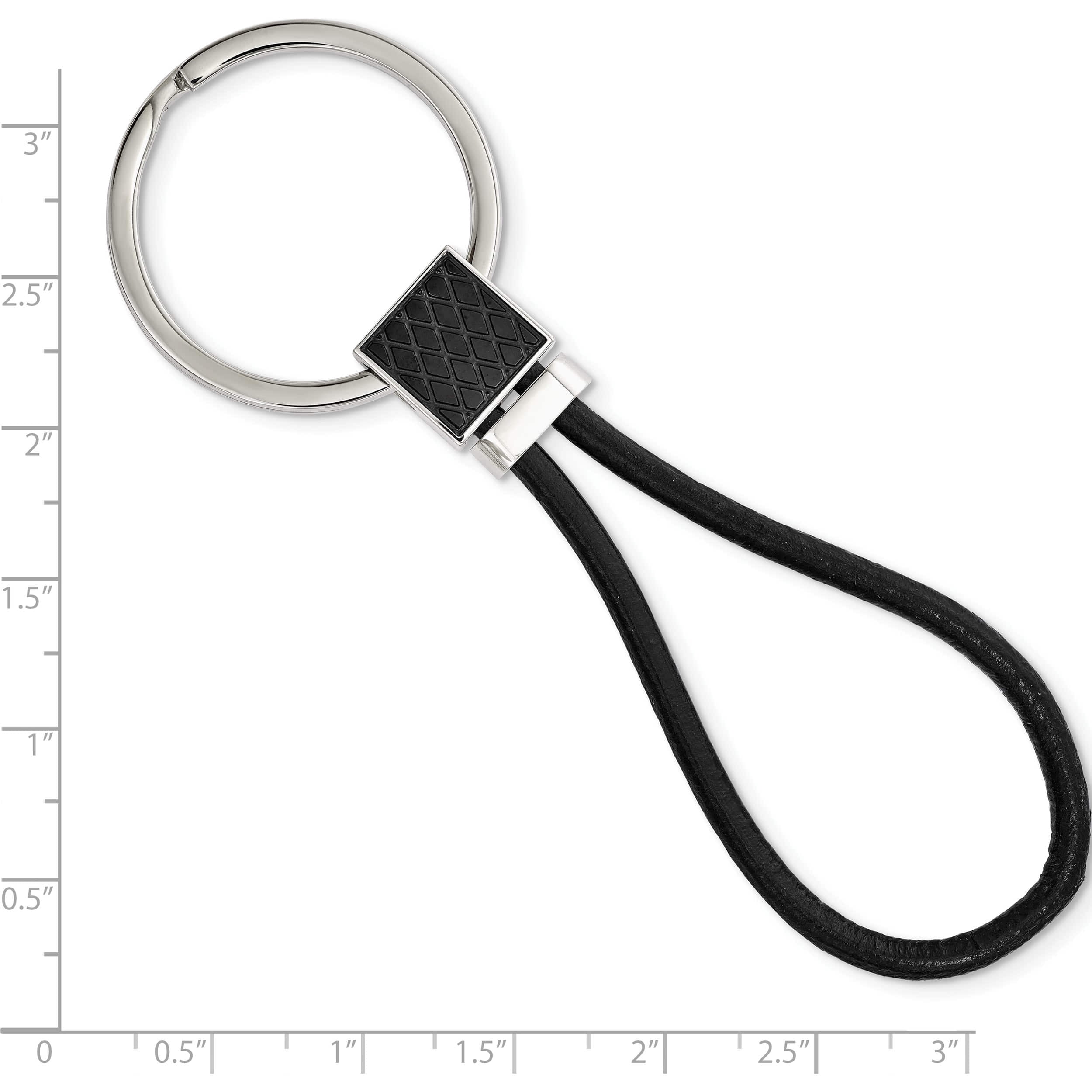 Stainless Steel Polished Black Ip-Plated And Leather Key Ring (106.43 X 30) Made In China srk155