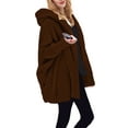 thumbnail image 2 of Veste à Capuche Unie à Manches Longues Col en V pour Femmes, Décontractée, Ample, Sans Boutons, Couleur Café TTTG, 2 of 7