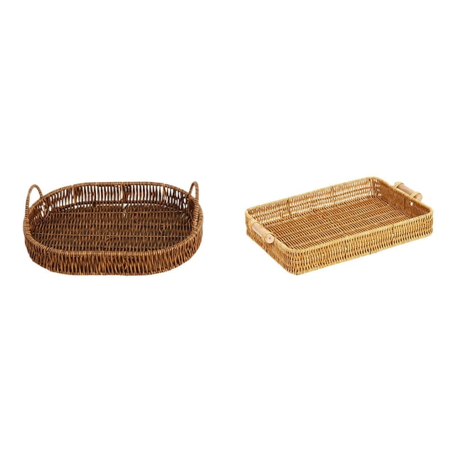Bandeja de almacenamiento tejida a mano,Bandeja para servir de ratán tejido a mano con asa,Bandeja de mimbre para mesa de centro,Cestas de almacenamiento,Cestas de almacenamiento de cocina