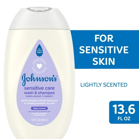 Johnson's Sensitive Care Baby Bath Body Wash and Shampoo, Lightly Scented, 13.6 oz