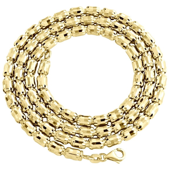 10K Yellow Gold 4mm Barrel Crystal Cut Italian Beaded Chain Necklace 20 Inch