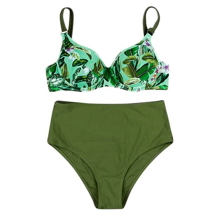 

VKEKIEO Two-Piece Sets Swimsuit Sport Bra Style Lift Green M
