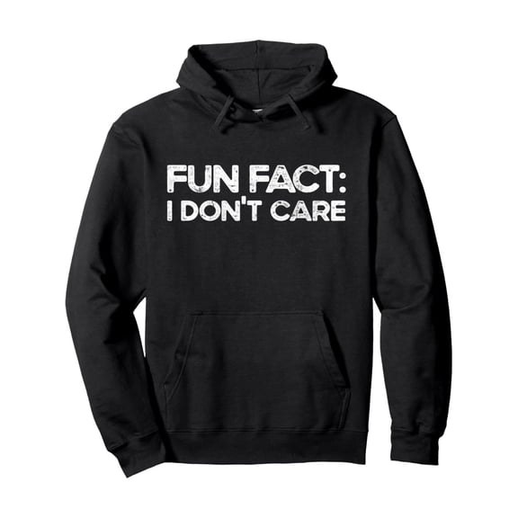 Funny "Fun Fact: I Don't Care" Hooded Sweatshirt - Bold Text on Black Pullover Hoodie with Drawstring Hood - Soft Casual Sweater for Men & Women - Sarcastic Gift for Adults - Machine Washable Casual