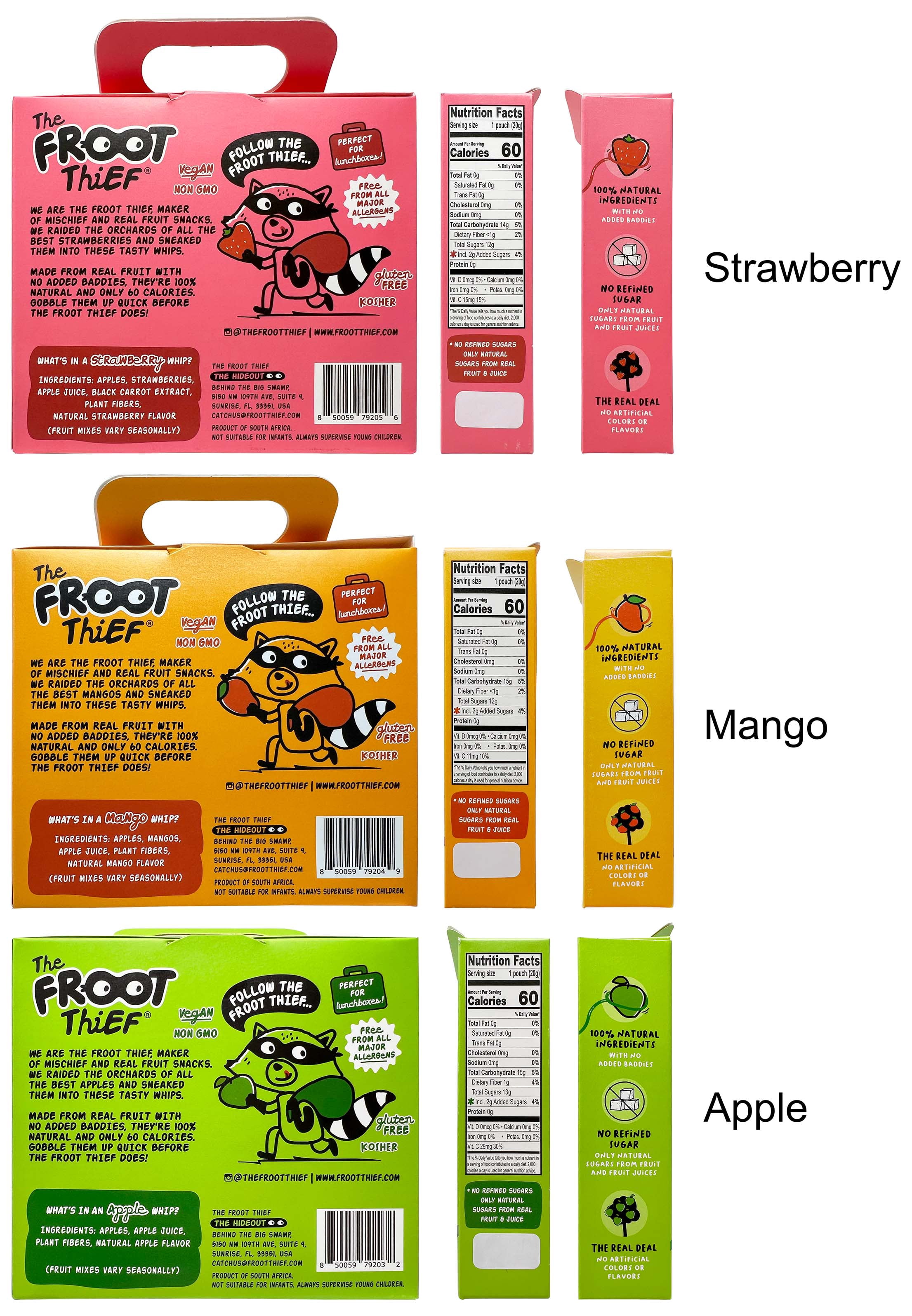 The Froot Thief Fruit Whips - 3 Flavors; 5 Each: Strawberry, Mango, Apple | Shawhan Farms Chamoy Mix & MerlinsMart Zine