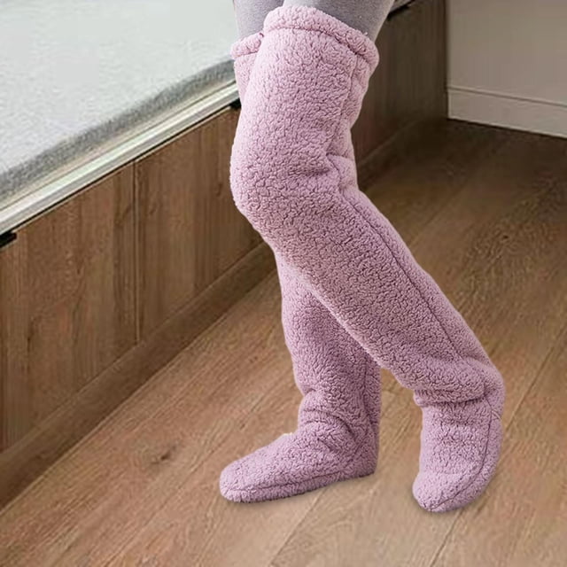 Calcetines borrosos hasta la para mujer, calcetines suaves y cálidos para botas, medias de pantuflas de felpa 90cm Yinane Calcetines largos y peludos