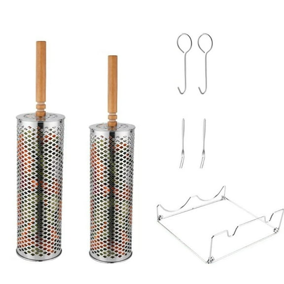 colaxi 2x Rolling Grilling Baskets BBQ Basket for Outdoor Grill Portable Cage Cylinder Grill Basket Accessories for Campfire Camping