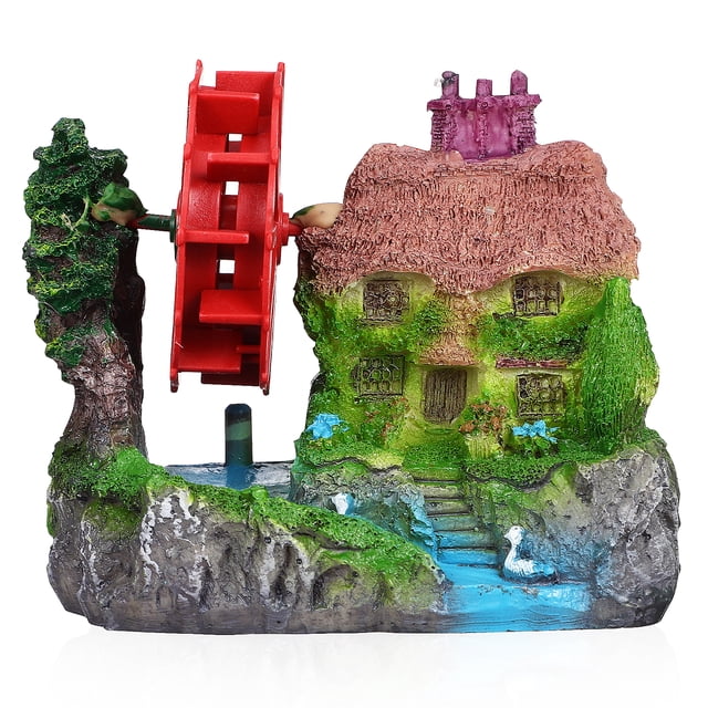 Paisaje para acuario, casa de piedra, modelo de rueda de agua para decoración de peceras de peces dorados