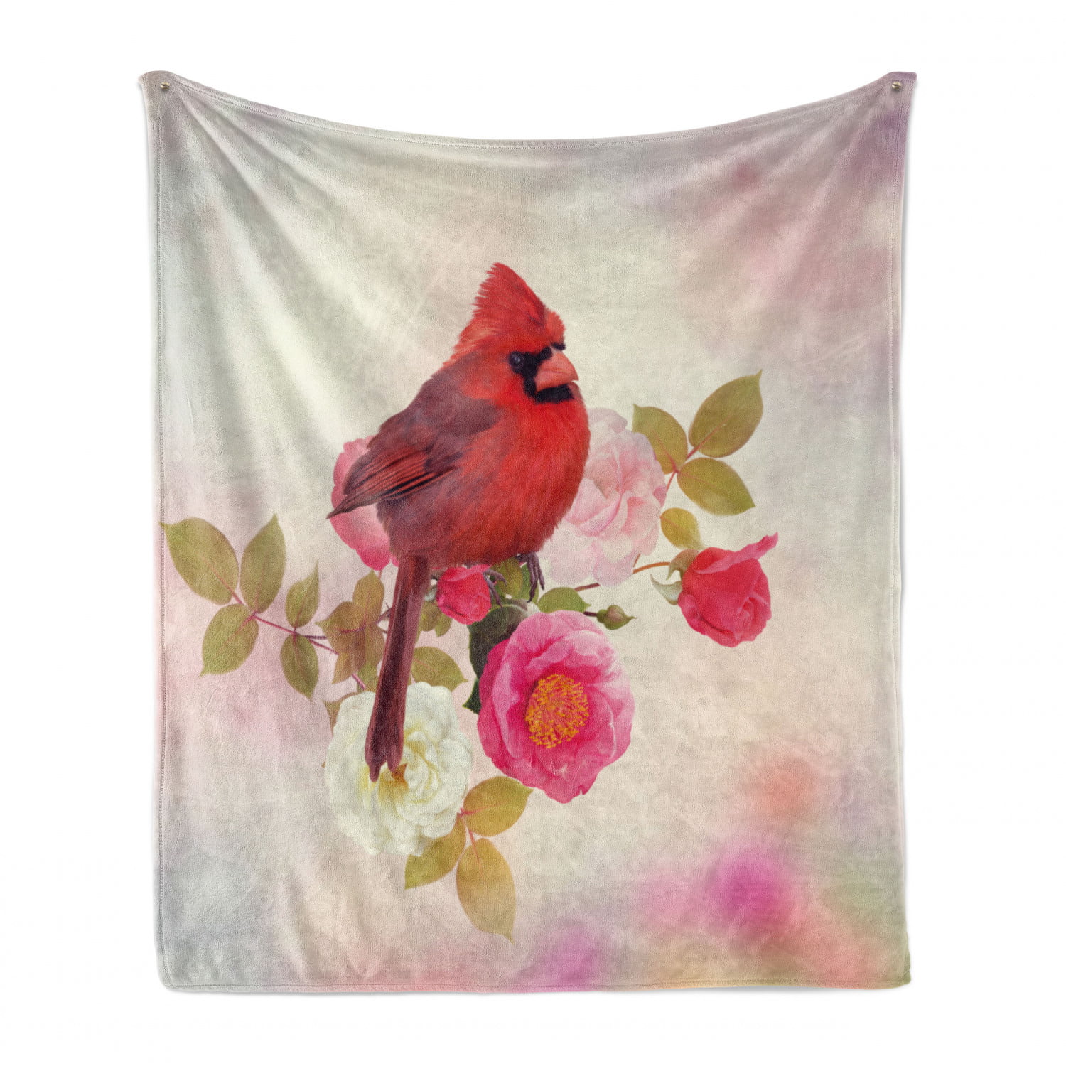 AGONA Vintage Couple Cardinals Birds Pink Floral Blanket Twin Size Soft Cozy Warm Plush Fuzzy Blanket Lighweight Decorative Bed Throw Blanket for Couch Sofa Chair Travel 60x90 Inch 
