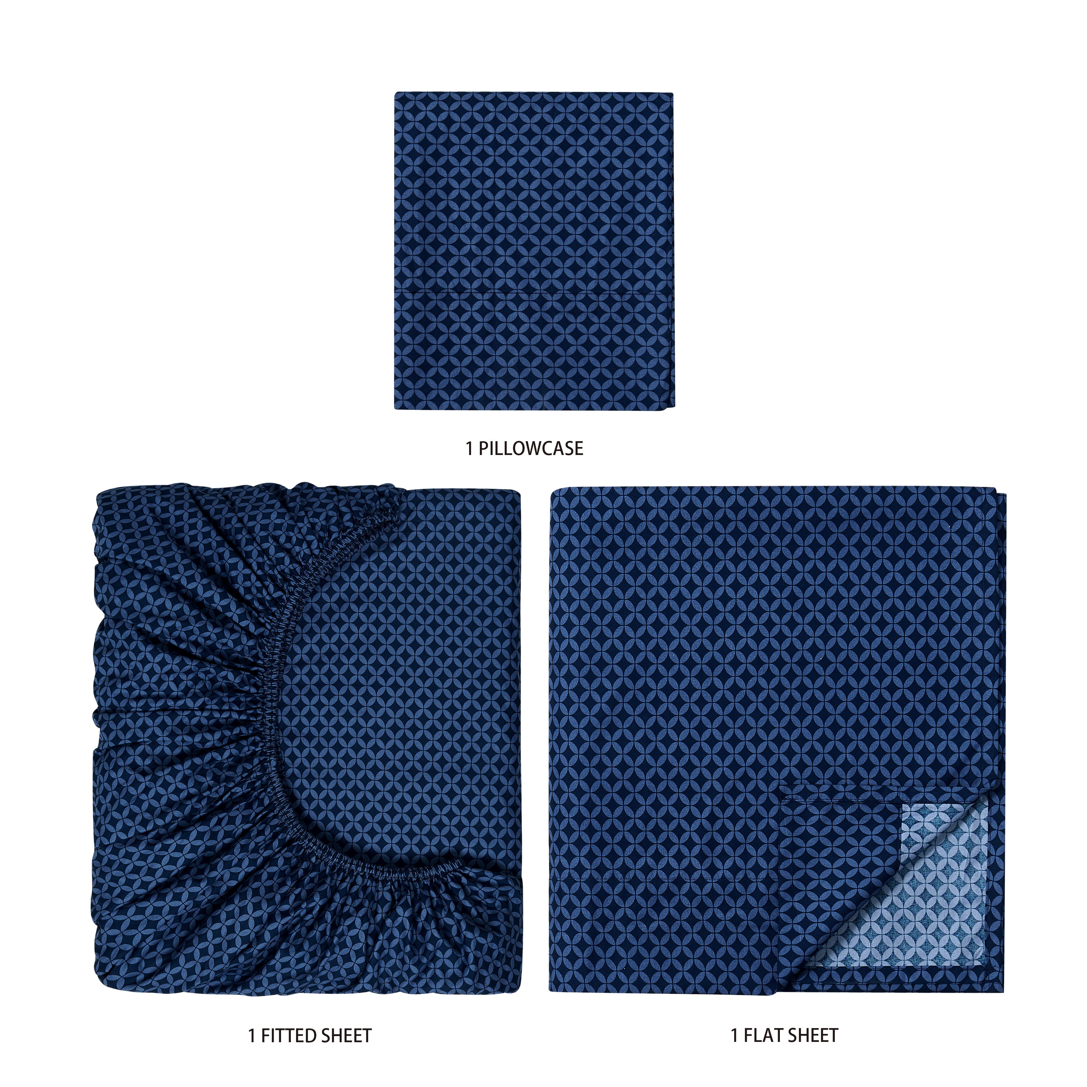 Mainstays Super Soft Brushed Microfiber Bed Sheet Set, Twin-XL, Navy Geo, 3 Piece