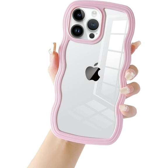 for iPhone 13 Pro Max Case Clear Hybrid Slim Wave Frame Shape Cute Phone Protective Case Pink