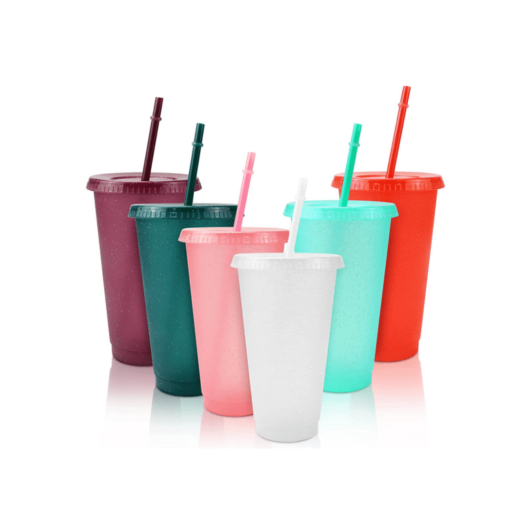 16 Pieces Reusable Cups with Lids and Straws 24 oz Glitter Iced
