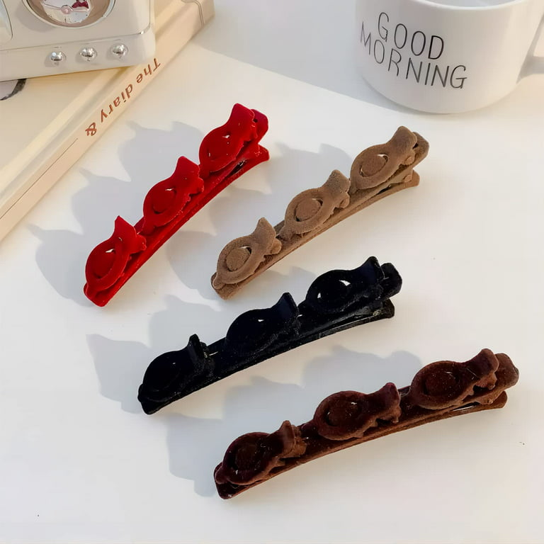 4PCS Braided Hair Clips for Women, Flocking Hair Clips with