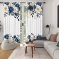 thumbnail image 4 of Lfeey Blue Flower White Blackout Curtains for Bedroom Living Room, Rod Pocket Design Room Light Blocking Curtain, 42x72 inch, 2 Panels, 4 of 6